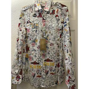 NWT AUTH Gucci 100% Cotton Mermaid Beach Printed Button-Up Shirt